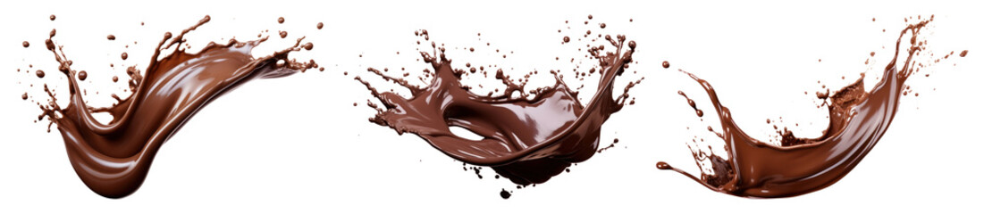 PNG Dynamic chocolate splash art, element set on transparent background