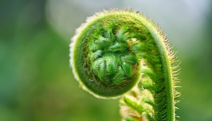 bright green fern fiddlehead unfurling close up