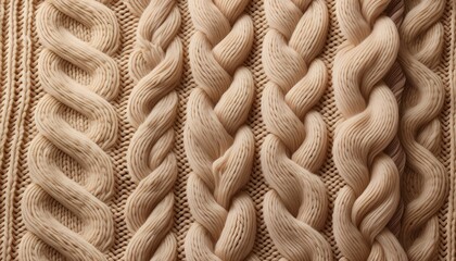 beige sweater fabric with repetitive knit pattern texture