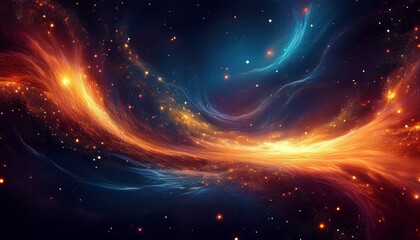 abstract fiery glittering cosmic dust flowing through deep space