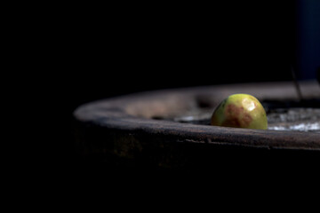 Artistic dark plate, captured in rustic and elegant food composition