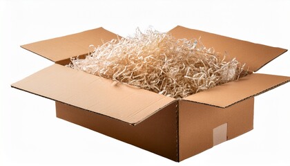 cardboard box filled with shredded paper for protective packaging cut out transparent