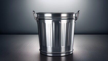 clean empty metal trash can with a slight sheen shiny chrome