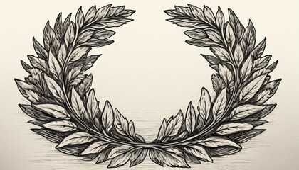 laurel wreath graphic on white background with woodcut texture hand drawn