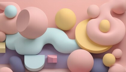 3d smooth different shapes abstract geometric background with pastel colour palette aesthetic concept