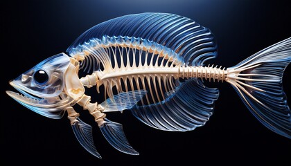 a detailed close up view of an intricately structured fish skeleton showcasing its delicate bone anatomy and skeletal frame