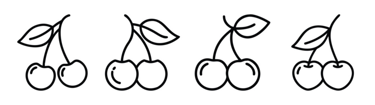 Four hand-drawn capulin cherry clusters with stems and leaves minimalist line art