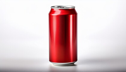 a single red aluminum soda can isolated on a white background representing a beverage container