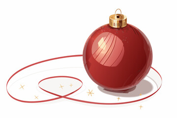 Minimalist red Christmas ornament with gold cap and ribbon loop vector graphic