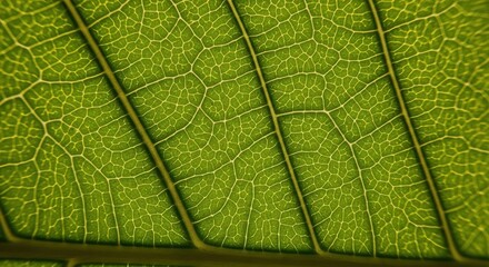 Close-up of green leaf veins with detailed texture and vivid colors