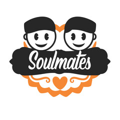 Whimsical Soulmates Graphic Featuring Smiling Cartoon Couple and a Heart