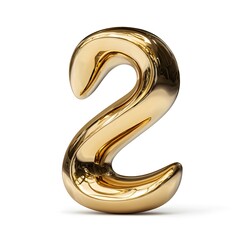 Luxurious Polished Golden Metallic Number Two Opulent Reflective