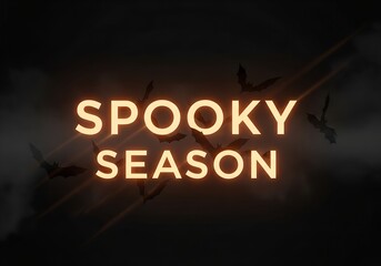 Spooky Halloween season concept with glowing text and flying bats design