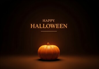 Halloween pumpkin with glowing festive text on dark background design
