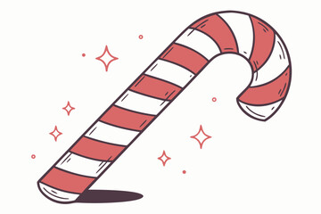 Classic striped candy cane vector icon with peppermint twist design