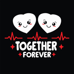 Cute Couple Hearts Design with Together Forever Text and Red Accents