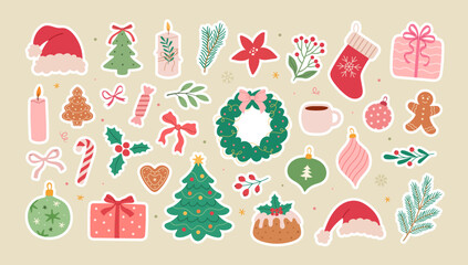 Christmas New Year's Set of stickers.