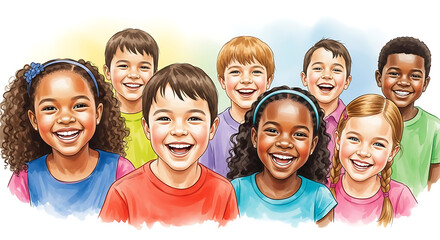 Diverse group of happy children smiling together kids 1