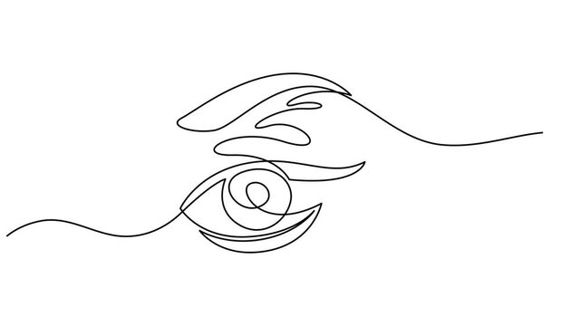 Self drawing line animation Human Eye continuous line drawn concept video, Self drawing line animation Female Eye, Element of the organ of vision. 4k video, full length one line animation. pro vector.