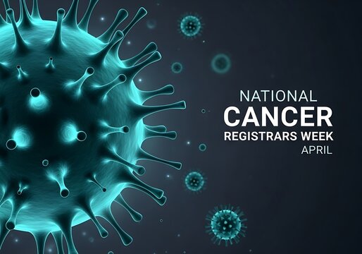 National cancer registrars week awareness with viruslike illustration on dark background