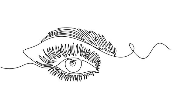 Self drawing line animation Human Eye continuous line drawn concept video, Self drawing line animation Female Eye, Element of the organ of vision. 4k video, full length one line animation. pro vector.