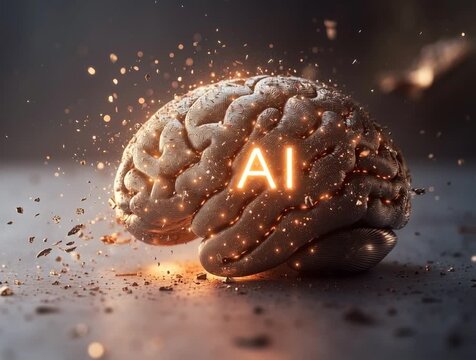 Brain with "AI" microship glowing on