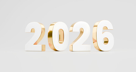 White and Gold 2026 Numbers Minimal 3D Illustration for New Year
