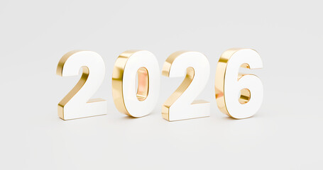 3D Gold and White 2026 Typography Render on Light Background
