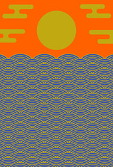 年賀状の背景素材　和風グラフィック　初日の出（2）　オレンジと青　タテ