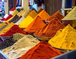 Vibrant Spices Displayed at a Market Stall.