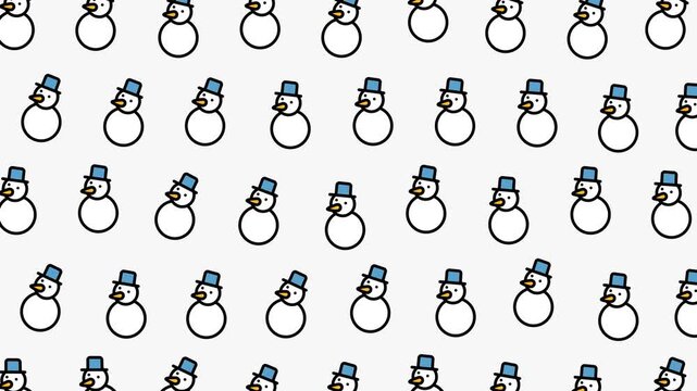 Christmas snowman pattern animation on a white background, ideal for winterthemed designs, holiday cards, seasonal decorations, and childrens products.