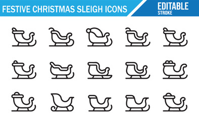 Christmas Sleigh Silhouette Icons &ndash; Elegant Outline Vector Collection