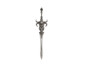- a long sword with its point pointing upward, simple design, white background, in