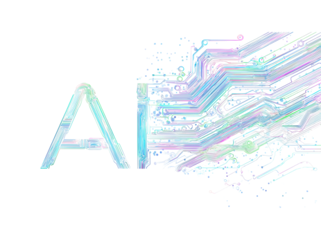 - an abstract circular shape with the word "ai" written in a digital font, in pastel colors on a white background, 