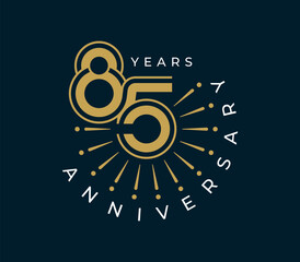 85 Years Anniversary with fireworks design vector illustration. Unique 85 years logo design template. In gold color.	