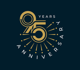 95 Years Anniversary with fireworks design vector illustration. Unique 95 years logo design template. In gold color.	