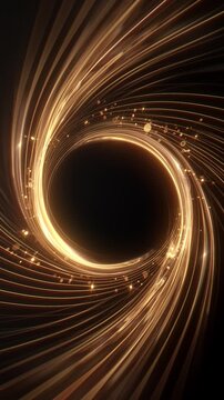 A geometric and luxury golden circle rotates with glowing particles and lines on black background. 3d endless sample loop animation with free copy space for text or logo. 