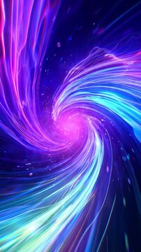 Speed of digital lights, neon glowing rays in motion into digital technology tunnels. Concept of virtual reality universe and artificial intelligence. 3d endless loop animation