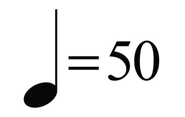 Quarter note equals 50 bpm icon, metronome mark vector design for tempo indication and rhythm balance, transparent background