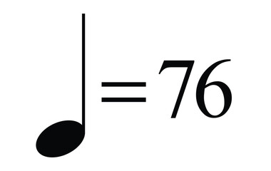 Quarter note equals 76 bpm icon, metronome mark vector illustration for rhythm speed and tempo, transparent background