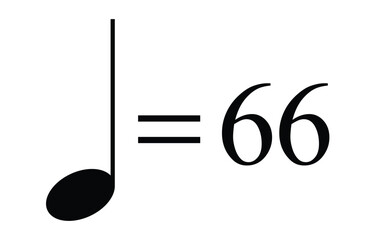 Quarter note equals 66 bpm icon, metronome mark vector symbol for rhythm tempo and timing, transparent background