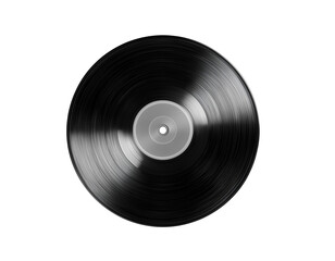 Obraz premium - a black vinyl record with a white background, top view, isolated on the edges, hyper-realistic, detailed, product