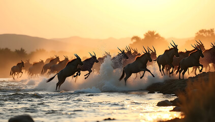 Elk Standing in Morning Misty Forest