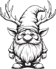 Christmas Gnome with Reindeer Antlers, Festive Holiday Character with Long Beard and Winter Hat, Whimsical Nordic Elf Design for Seasonal Crafts and Decorations
