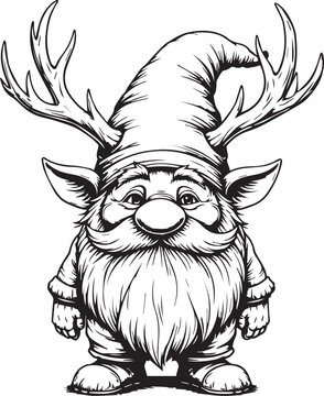 Christmas Gnome with Reindeer Antlers, Festive Holiday Character with Long Beard and Winter Hat, Whimsical Nordic Elf Design for Seasonal Crafts and Decorations
