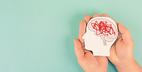 Epilepsy, migraine headache seizure attack, mind with burnout and stress, alzheimer or tumor in...