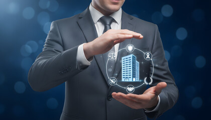 corporate management and planning with business model icons and leadership protection