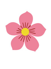 Simple pink flower illustration with five petals isolated on a white background. SVG Vector Illustrations