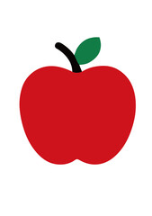 Simple red apple fruit illustration with a green leaf and black stem. SVG Vector Illustrations