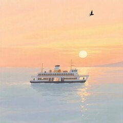 Obraz premium cruise ship at sunset